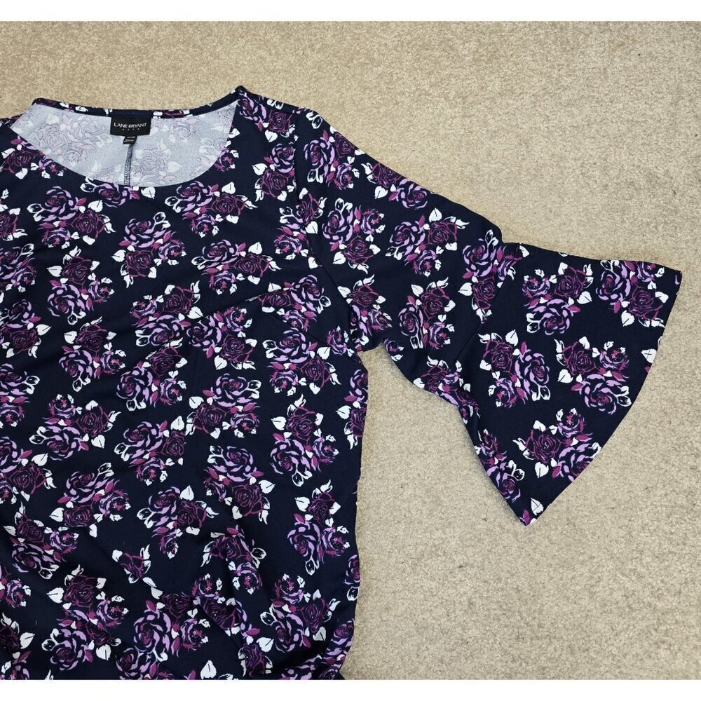 Lane Bryant Outlet Floral Stretch Bell Sleeve Dress Size 22/24 Blue Purple White - Picture 4 of 8